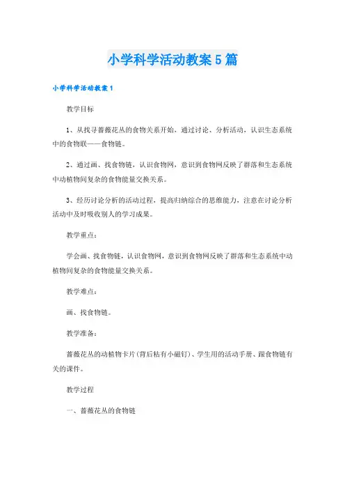 小学科学活动教案5篇