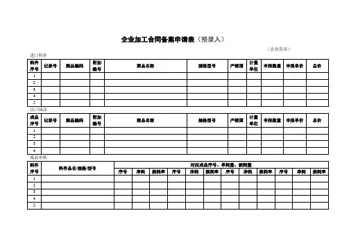 企业加工合同备案申请表