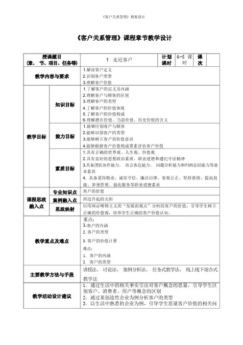 《客户关系管理》教案全套 教学设计项目1-9 