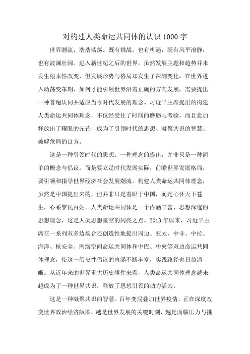 对构建人类命运共同体的认识1000字