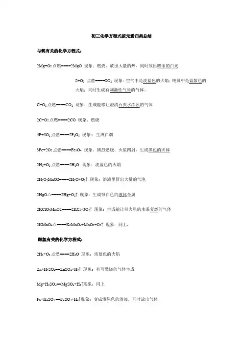 初三化学方程式大全按元素归类总结