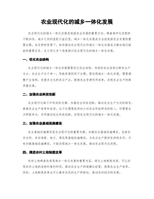 农业现代化的城乡一体化发展