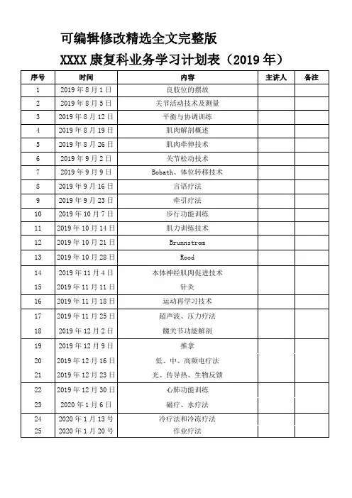 康复科业务学习计划表剖析