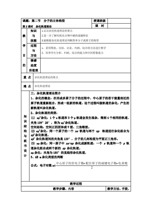 教学设计2：2.2.2杂化轨道理论