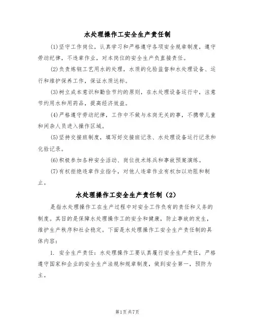 水处理操作工安全生产责任制(5篇)
