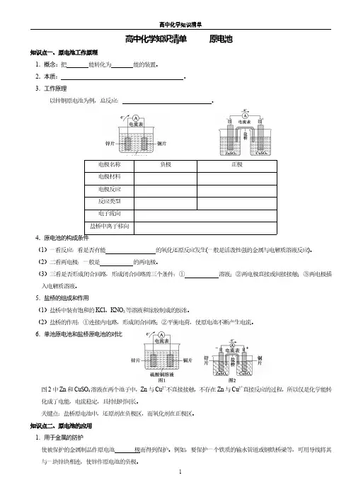 知识清单  必修二  原电池