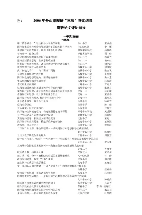 陶研论文评比结果