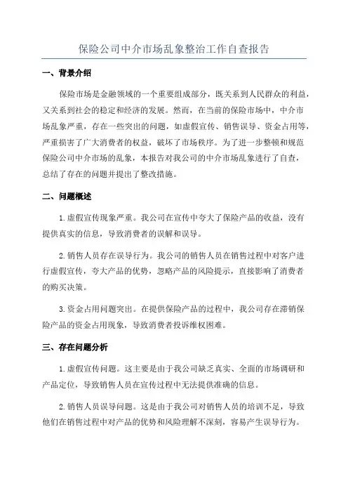 保险公司中介市场乱象整治工作自查报告