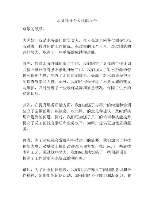 水务领导个人述职报告