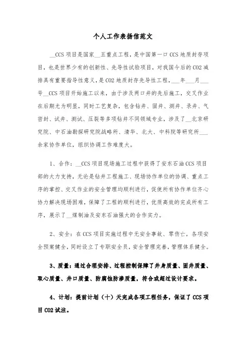 个人工作表扬信范文（九篇）