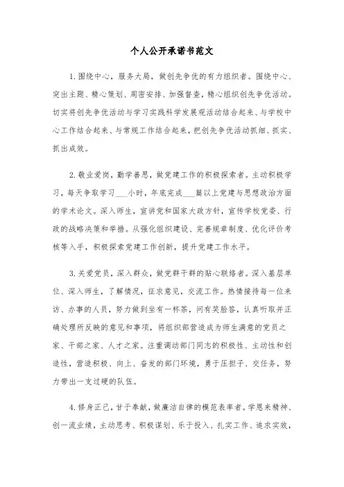个人公开承诺书范文（3篇）
