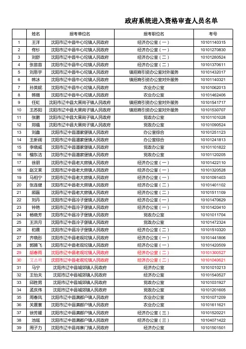 政府系统进入资格审查人员名单