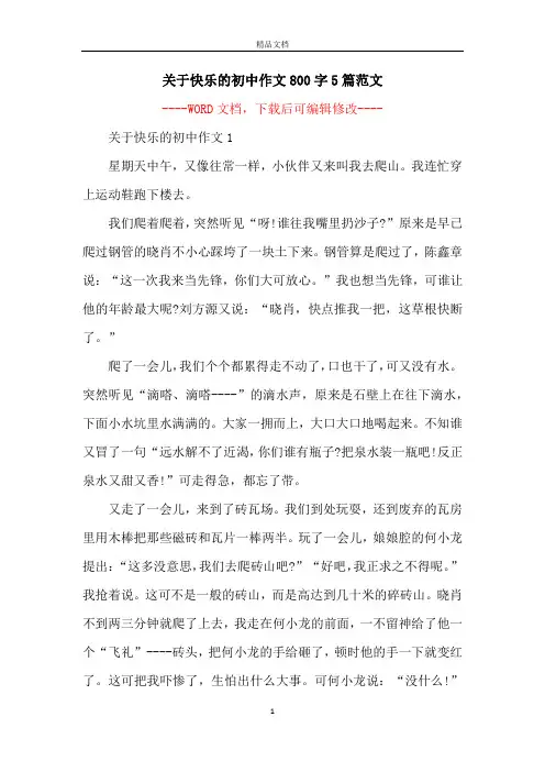 关于快乐的初中作文800字5篇范文