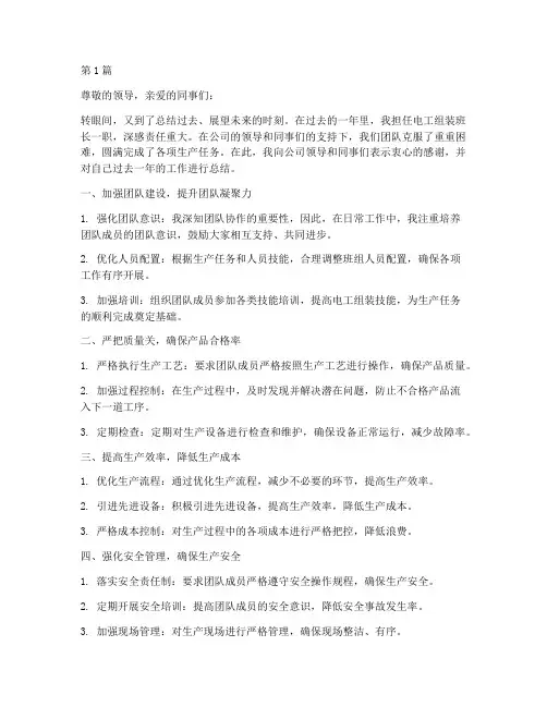 电工组装班长年度总结(3篇)