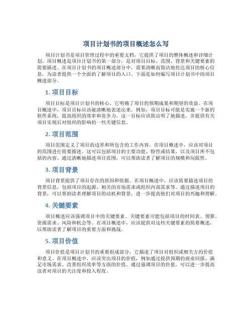 项目计划书的项目概述怎么写