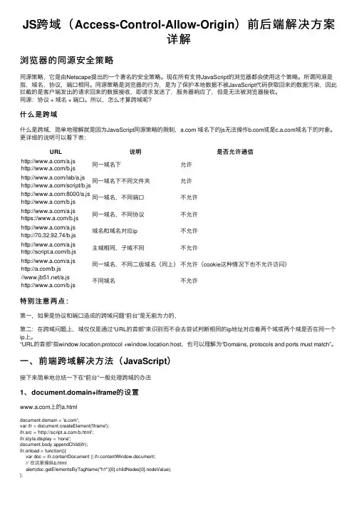 JS跨域（Access-Control-Allow-Origin）前后端解决方案详解