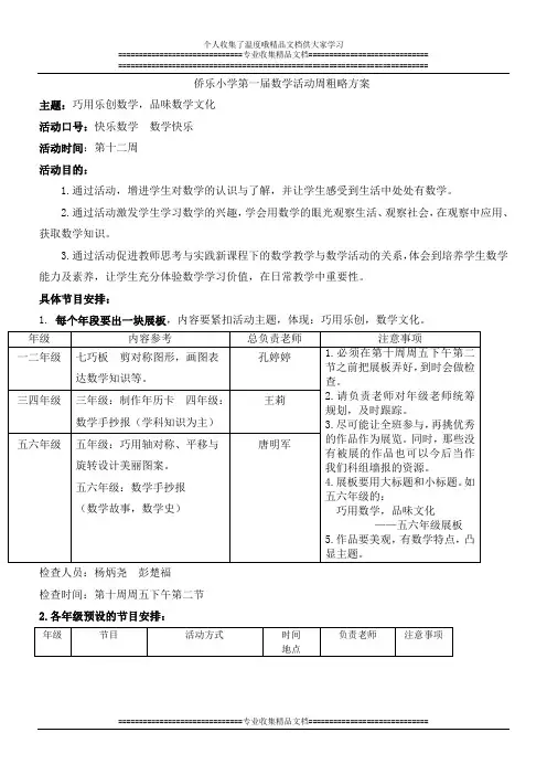 侨乐小学第一届数学活动周方案(初稿)