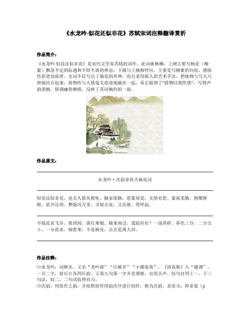 《水龙吟-似花还似非花》苏轼宋词注释翻译赏析