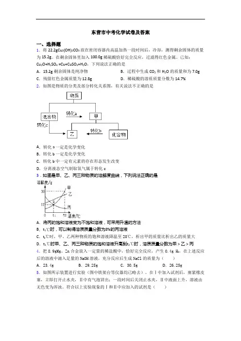 东营市中考化学试卷及答案