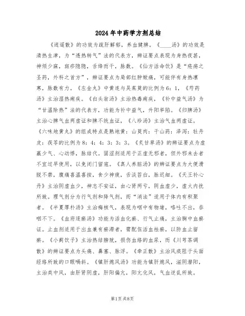 2024年中药学方剂总结（3篇）