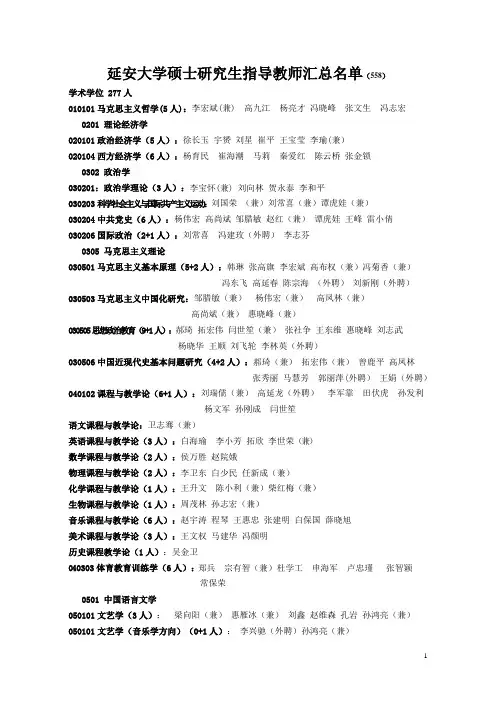 延安大学硕士研究生指导教师汇总 (1)