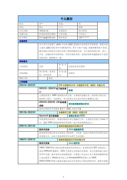 互联网项目总监个人简历模板