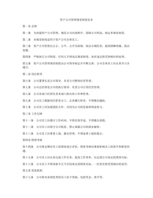 资产公司管理规章制度范本