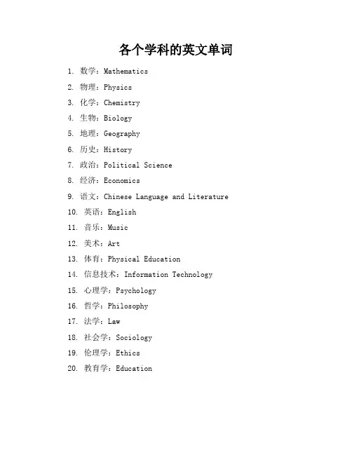 各个学科的英文单词
