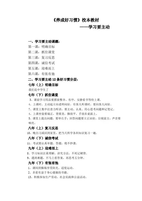 小学校本教材《养成好习惯》
