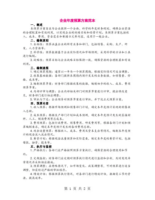 企业年度预算方案范本