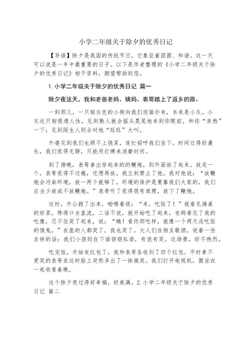小学二年级关于除夕的优秀日记
