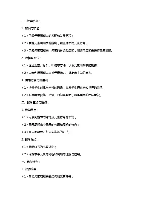 《元素周期表》教案(人教版必