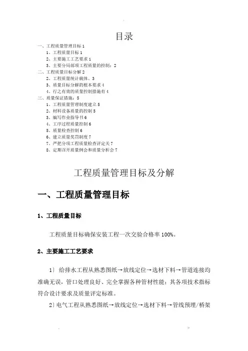 项目质量管理目标及分解