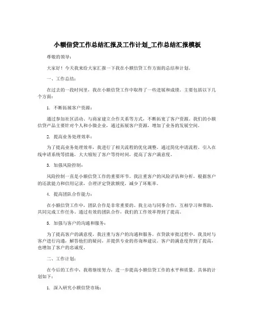小额信贷工作总结汇报及工作计划_工作总结汇报模板