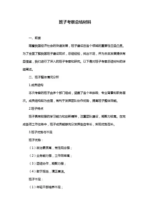 班子考察总结材料