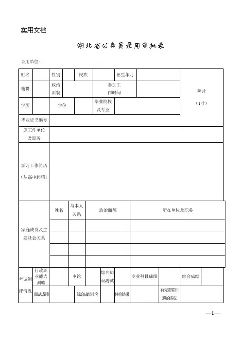 湖北省公务员录用审批表
