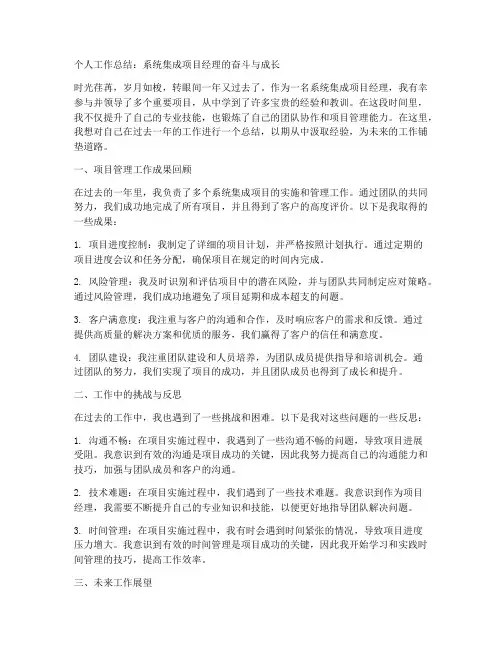 系统集成项目经理个人工作总结