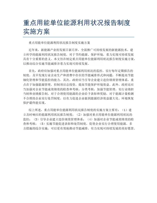 重点用能单位能源利用状况报告制度实施方案