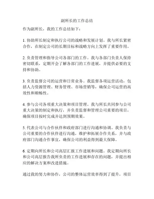 副所长的工作总结
