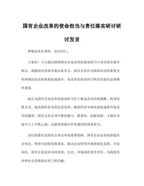 国有企业改革的使命担当与责任落实研讨研讨发言