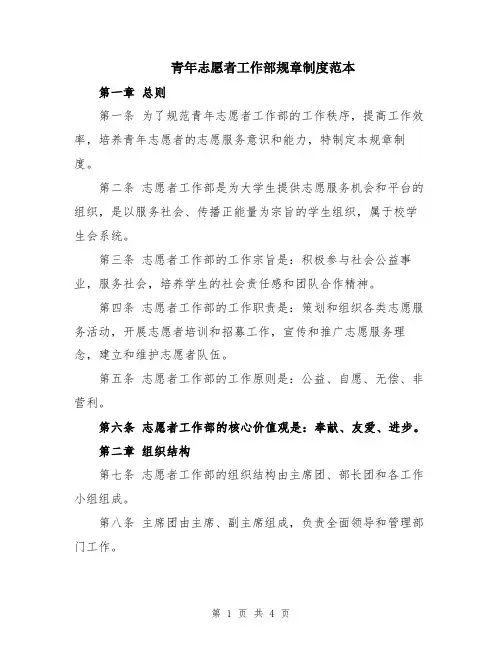 青年志愿者工作部规章制度范本