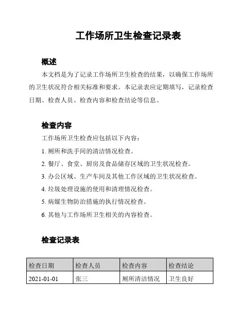 工作场所卫生检查记录表