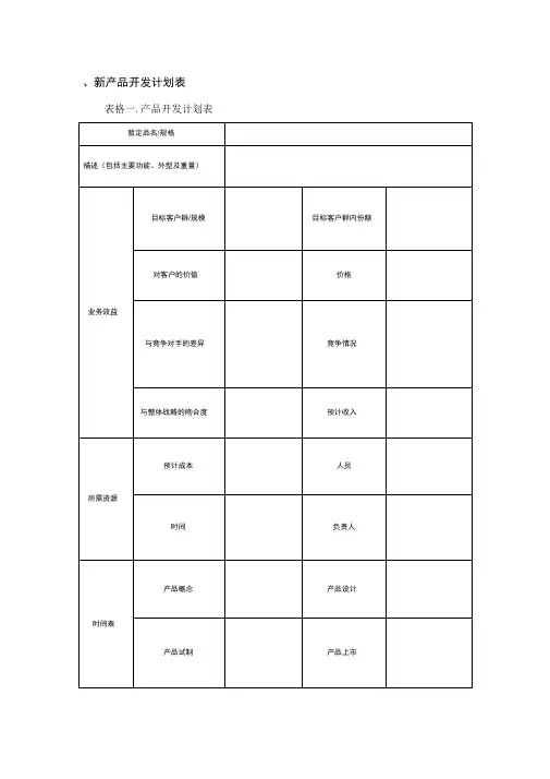 新产品开发计划表