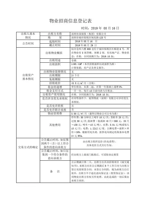 物业招商信息登记表