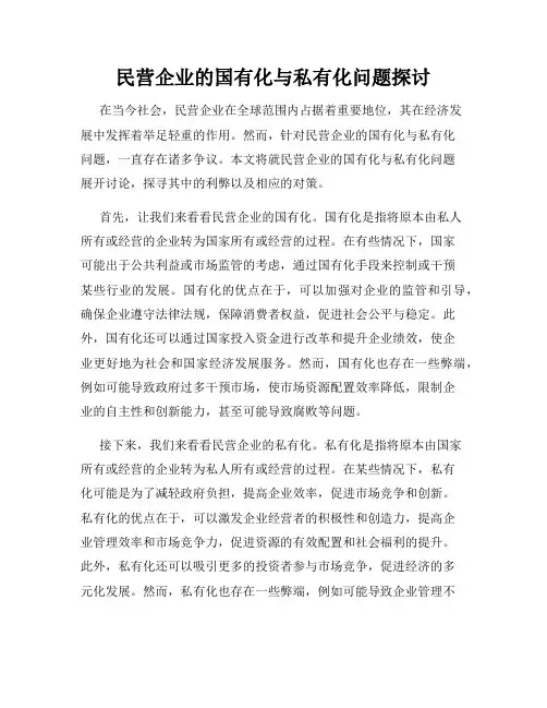 民营企业的国有化与私有化问题探讨