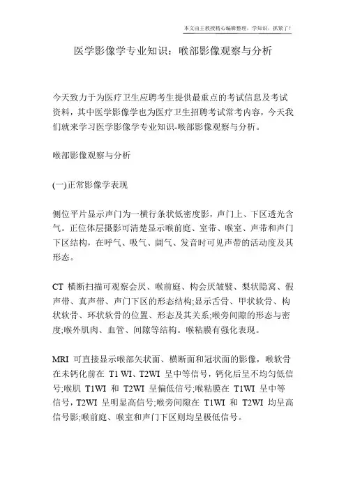 医学影像学专业知识：喉部影像观察与分析