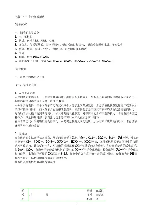 【VIP专享】高中生物竞赛专题复习1生命的物质基础