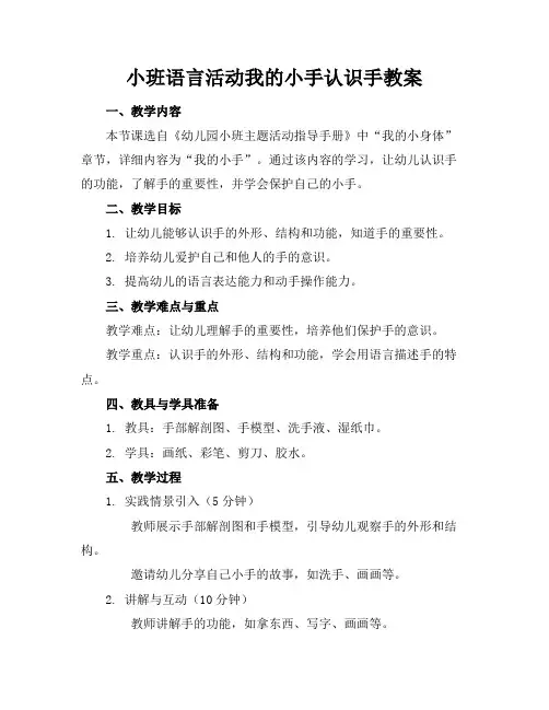 小班语言活动我的小手认识手教案