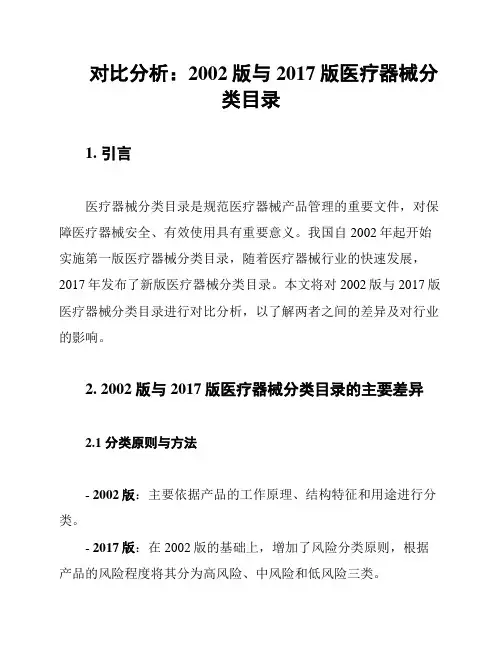 对比分析：2002版与2017版医疗器械分类目录
