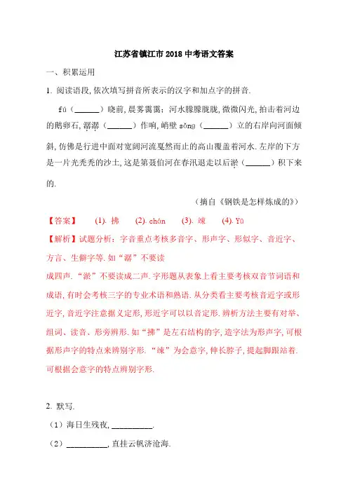 江苏省镇江市2018中考语文试题(解析版)